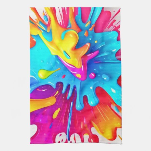 Lebhafte Neon Paint Splash Art Geschirrtuch (Vertikal)