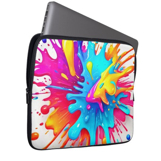 Lebhafte Neon Paint Splash Art Laptopschutzhülle (Vorne Rechts)