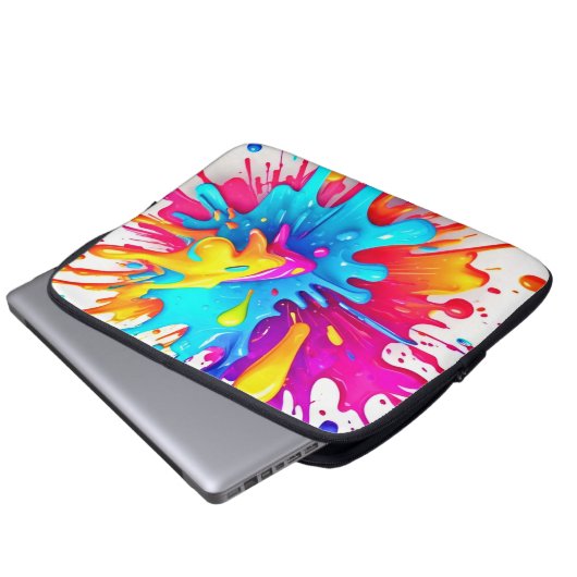 Lebhafte Neon Paint Splash Art Laptopschutzhülle (Vorne Knopf)
