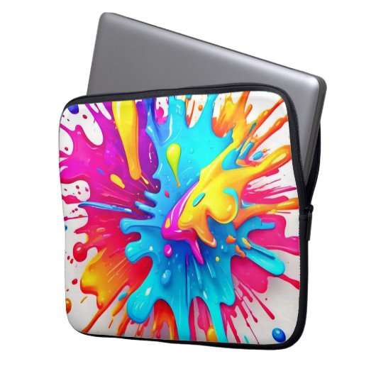 Lebhafte Neon Paint Splash Art Laptopschutzhülle (Vorderseite Links)
