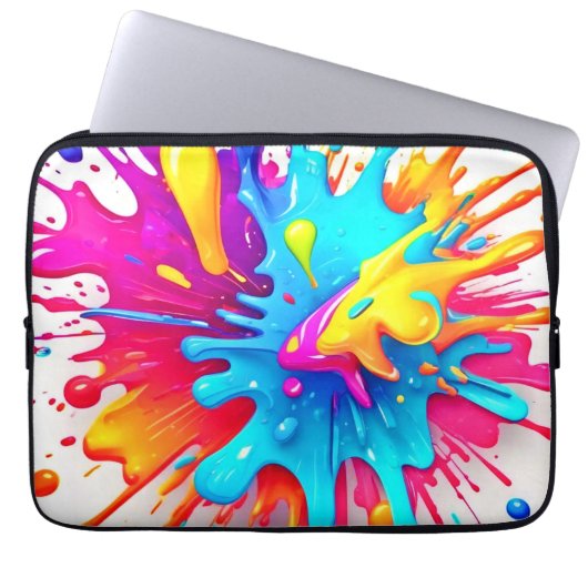 Lebhafte Neon Paint Splash Art Laptopschutzhülle (Vorderseite)
