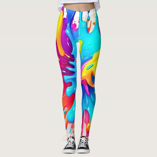 Lebhafte Neon Paint Splash Art Leggings (Vorderseite)