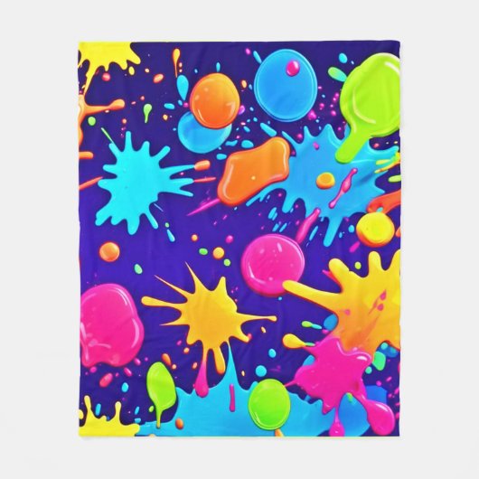 Lebhafte Neon Paint Spritzer Art Fleecedecke (Vorderseite)