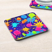 Lebhafte Neon Paint Spritzer Art Getränkeuntersetzer (Linke Seite)