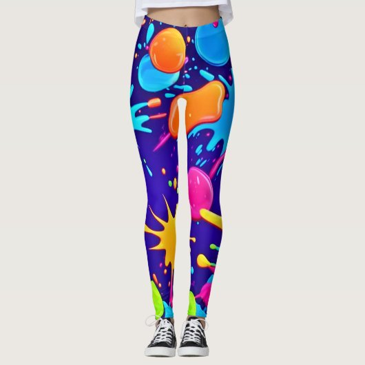 Lebhafte Neon Paint Spritzer Art Leggings (Vorderseite)