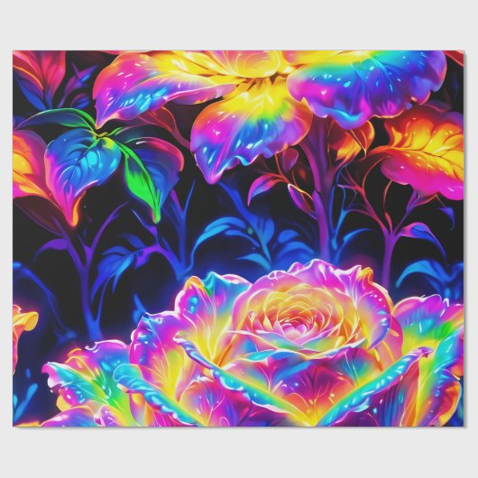 Lebhafte Neon Psychedelic-Blume Geschenkpapier (Flach)