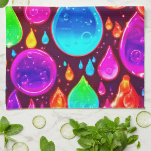 Lebhafte Neon Raindrops Art Geschirrtuch