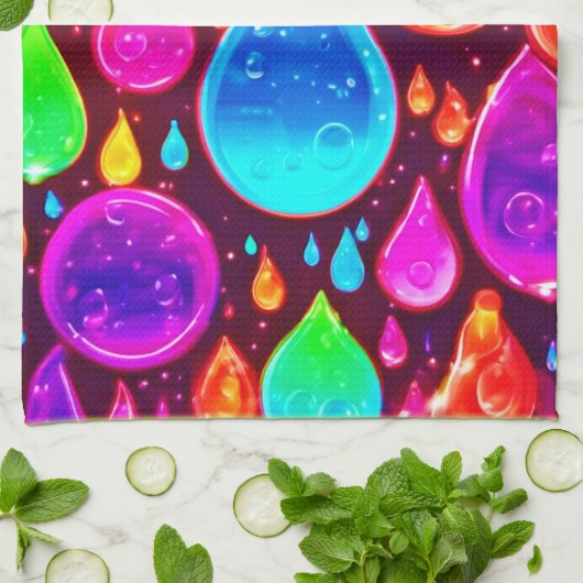 Lebhafte Neon Raindrops Art Geschirrtuch (Gefaltet)