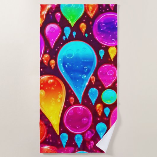 Lebhafte Neon Raindrops Art Strandtuch (Vorderseite)