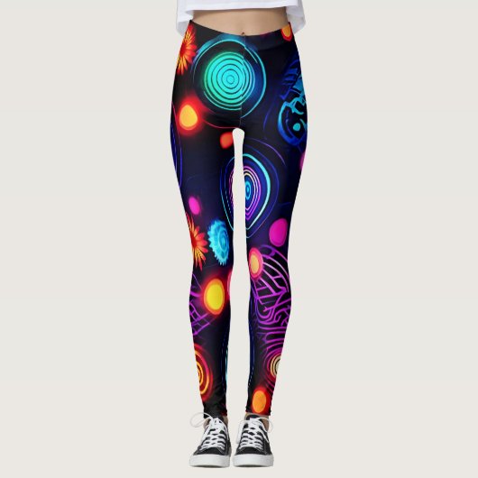 Lebhafte Neon Spiral und Dot Art Leggings (Vorderseite)