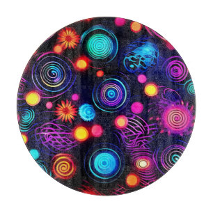 Lebhafte Neon Spiral und Dot Art Schneidebrett