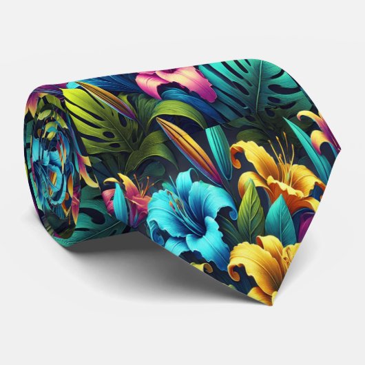 Lebhafte Neonblüten im Grünen Krawatte (Gerollt)