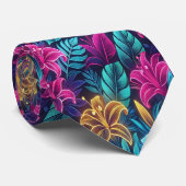 Lebhafte Neonblütenmuster beleuchten Nacht Krawatte (Gerollt)