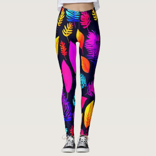 Lebhafte Neonfolien: Blätter-Muster Leggings