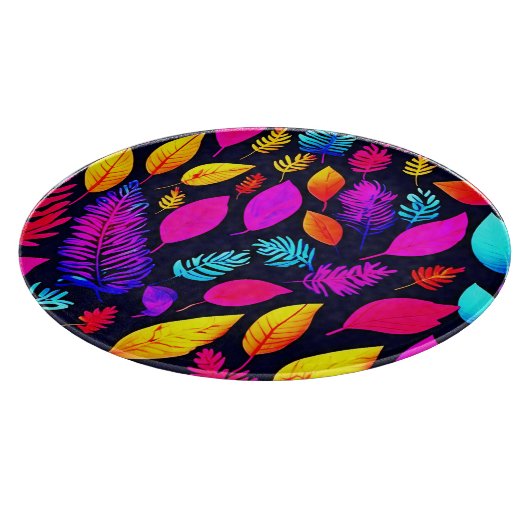 Lebhafte Neonfolien: Blätter-Muster Schneidebrett (Ecke)