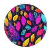 Lebhafte Neonfolien: Blätter-Muster Schneidebrett (Vorderseite)