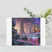 Lebhafte Neonlichter aus Cyberpunk Bangkok Einladung (Stehend Vorderseite)