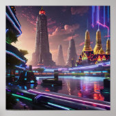 Lebhafte Neonlichter aus Cyberpunk Bangkok Poster (Vorne)