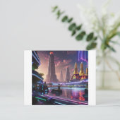 Lebhafte Neonlichter aus Cyberpunk Bangkok Postkarte (Stehend Vorderseite)