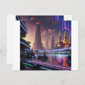 Lebhafte Neonlichter aus Cyberpunk Bangkok Postkarte (Vorne/Hinten)