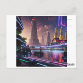 Lebhafte Neonlichter aus Cyberpunk Bangkok Postkarte (Rückseite)