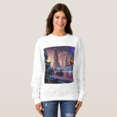 Lebhafte Neonlichter aus Cyberpunk Bangkok Sweatshirt (Vorne ganz)