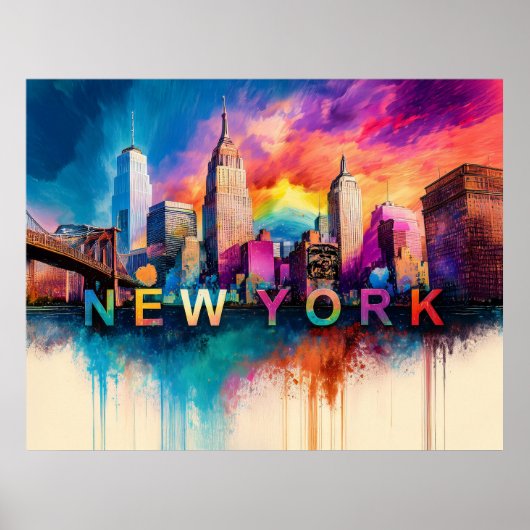 Lebhafte New Yorker City - farbenfrohe Skyline Art Poster (Vorne)