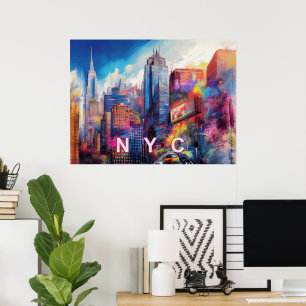 Lebhafte NYC-Farben Kunst der Skyline Poster