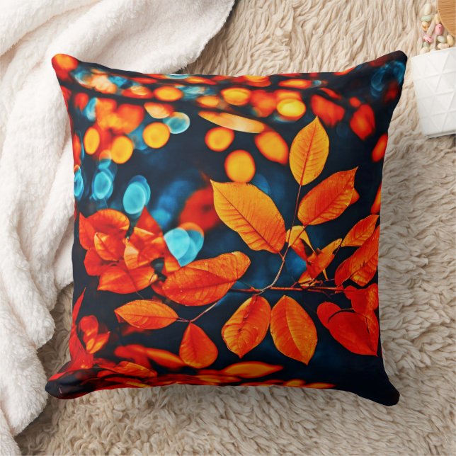 Lebhafte Orange Blätter Kunst Kissen (Decke)