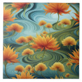 Lebhafte Orange-Blume inmitten wirbelnder Blues Fliese (Vorderseite)