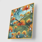 Lebhafte Orange-Blume inmitten wirbelnder Blues Quadratische Wanduhr (Winkel)