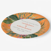 Lebhafte Orange Blush Boho Tropical Floral Wedding Pappteller (Schrägansicht)