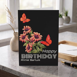 Lebhafte Orange Butterfly & Sunflower Geburtstagsk Karte