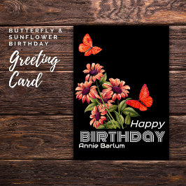 Lebhafte Orange Butterfly & Sunflower Geburtstagsk Karte