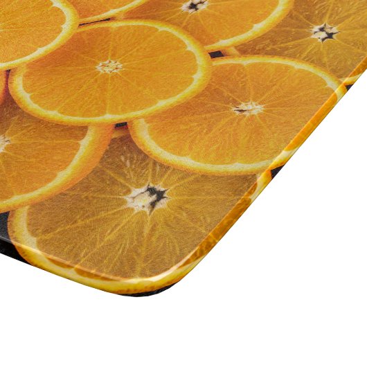 Lebhafte Orange geschnittene Zitrusfrüchte Moderne Schneidebrett (Ecke)