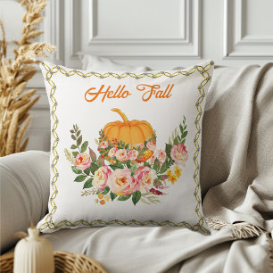 Lebhafte Orange Hello Fall Pumpkin Wasserfarbe Ros Kissen