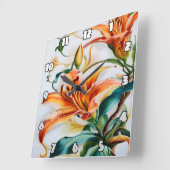 Lebhafte Orange Lilien im Frühling Quadratische Wanduhr (Winkel)