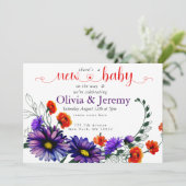 Lebhafte Orange- und Lila Wildblumen Kinderdusche Einladung (Stehend Vorderseite)