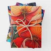 Lebhafte orange und rote Blume Geschenkpapier Set (Beispiel)