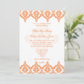 Lebhafte Orange- und White Damask Hochzeitsreise Einladung (Stehend Vorderseite)