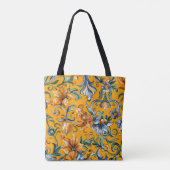 Lebhafte orangefarbene Blume und blaues Irisscroll Tasche (Rückseite)