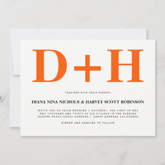 Lebhafte orangefarbene Initialen fett gedruckte Ho Einladung (Vorderseite)