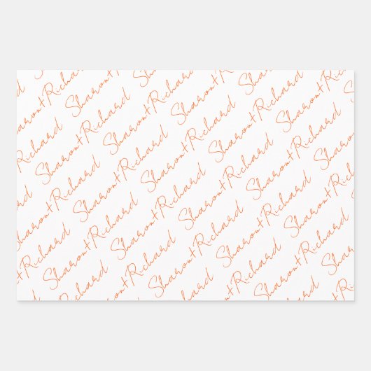 Lebhafte orangefarbene Schriftzeichen Hochzeit Geschenkpapier Set (Vorderseite 2)