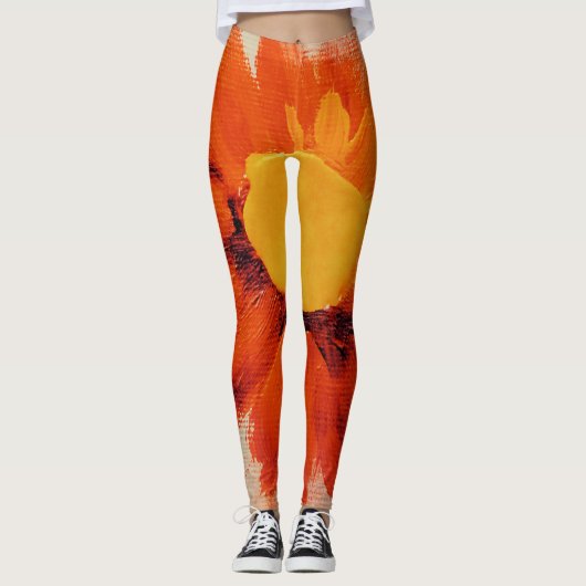 Lebhafte Orangenblume Leggings (Vorderseite)