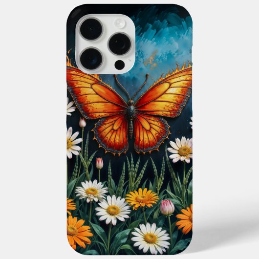 Lebhafte Orangeninsektenschmetterling-Kamille-Blum Case-Mate iPhone Hülle (Rückseite)