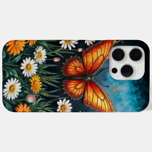 Lebhafte Orangeninsektenschmetterling-Kamille-Blum Case-Mate iPhone Hülle (Rückseite (Horizontal))