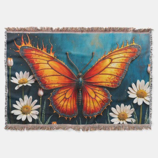 Lebhafte Orangeninsektenschmetterling-Kamille-Blum Decke (Vorderseite)