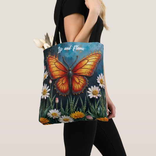 Lebhafte Orangeninsektenschmetterling-Kamille-Blum Tasche (Von Nahem)