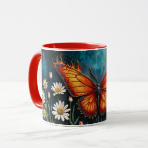 Lebhafte Orangeninsektenschmetterling-Kamille-Blum Tasse