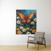 Lebhafte Orangeninsektenschmetterling-Kamille-Blum Wandteppich (Beispiel)